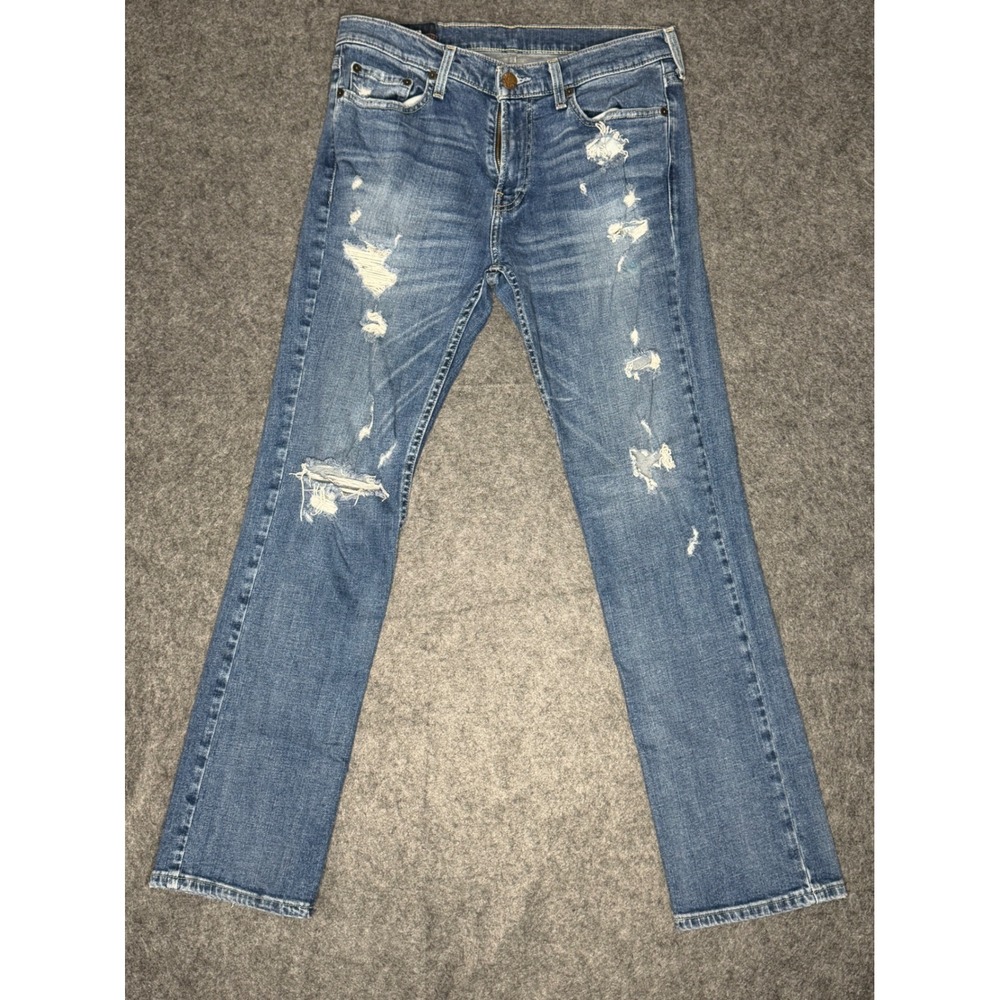 Hollister Slim‎ Straight Jeans Mens 32x30 Blue Distressed Ripped Denim Pants